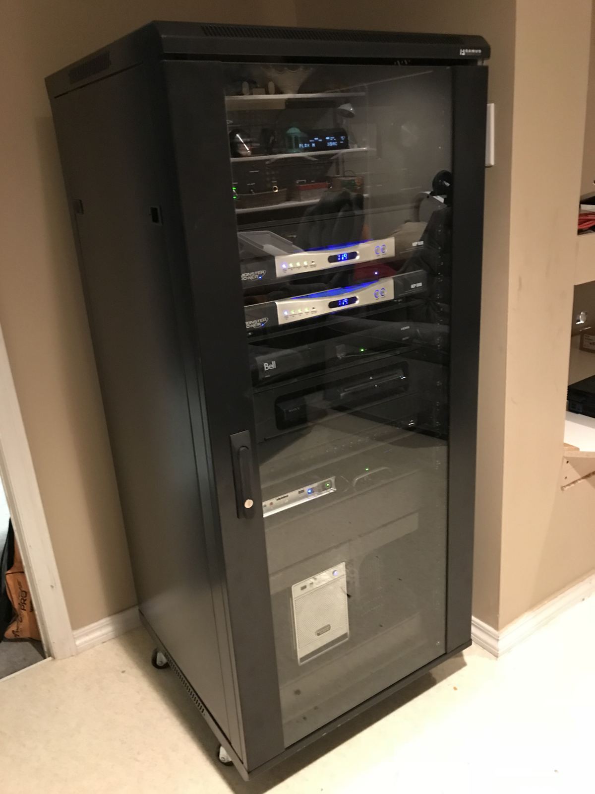 Enclosed equipment cabinet, closed door view